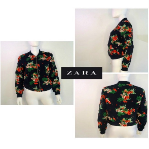ZARA Basic Collection Floral printed Navy Bomber - Picture 3 of 4